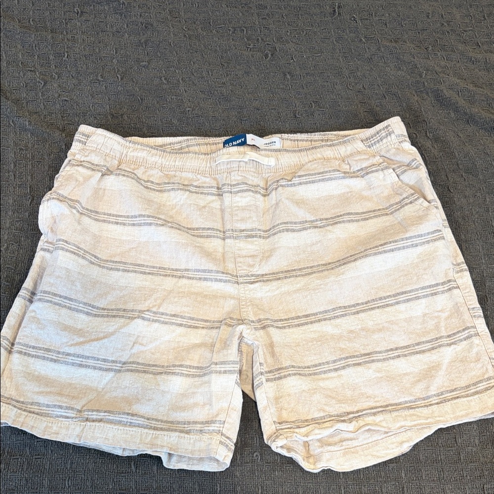 Old Navy Beige Striped Linen Shorts